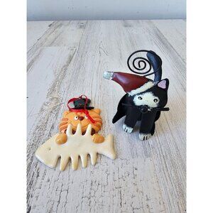 Vintage cat fishbone metal decor ornament set‎ Xmas tree